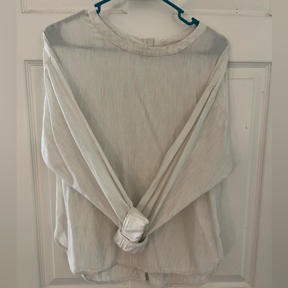 Tan linen button down back LOFT blouse